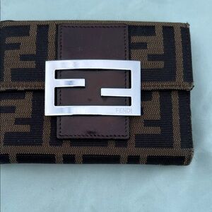Fendi Tan and Black Wallet with Silver Accent